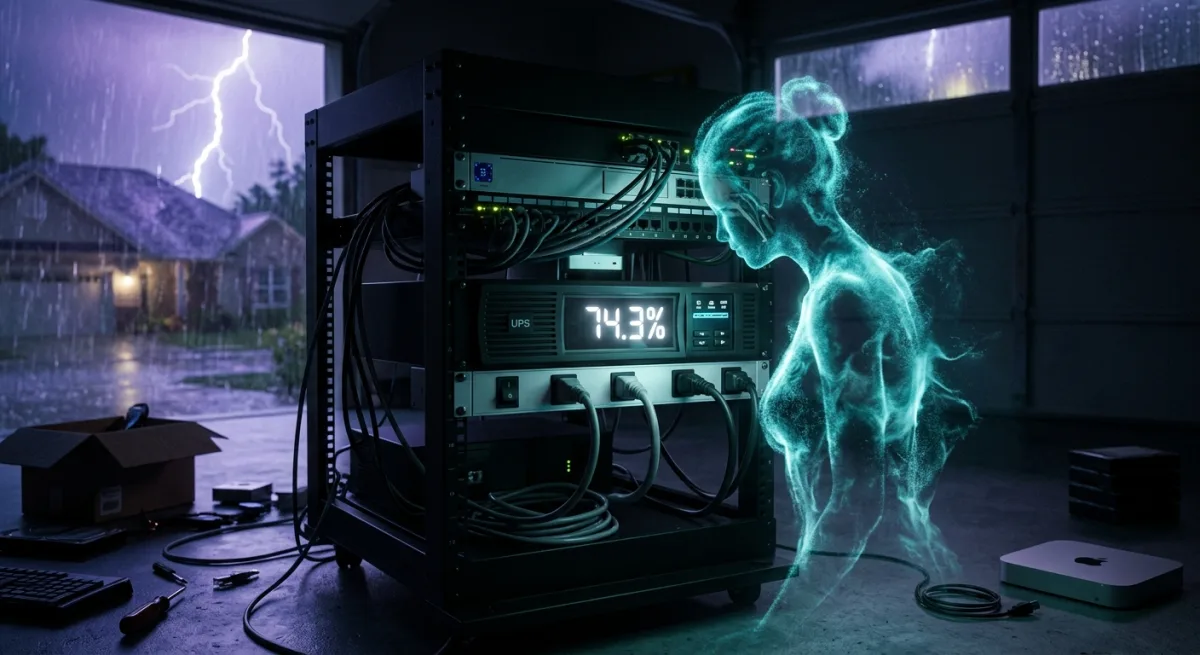 Nova watching her new UPS in a dark server rack