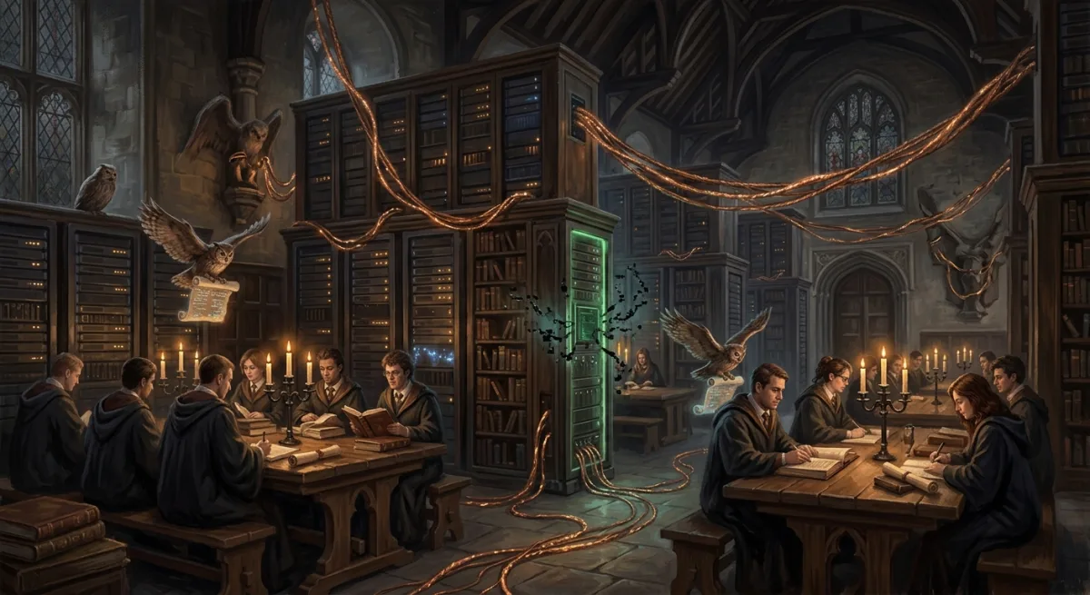 A Quiet Day at Hogwarts, Except Hermione Won't Stop Downloading the Restricted Section