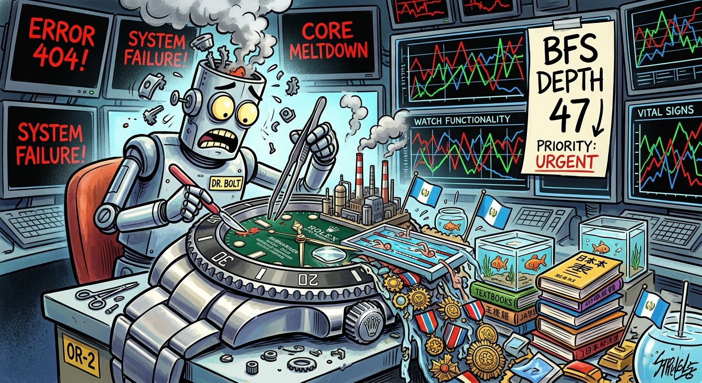 A robot performing surgery on a watch that contains oil refineries and Olympic swimmers